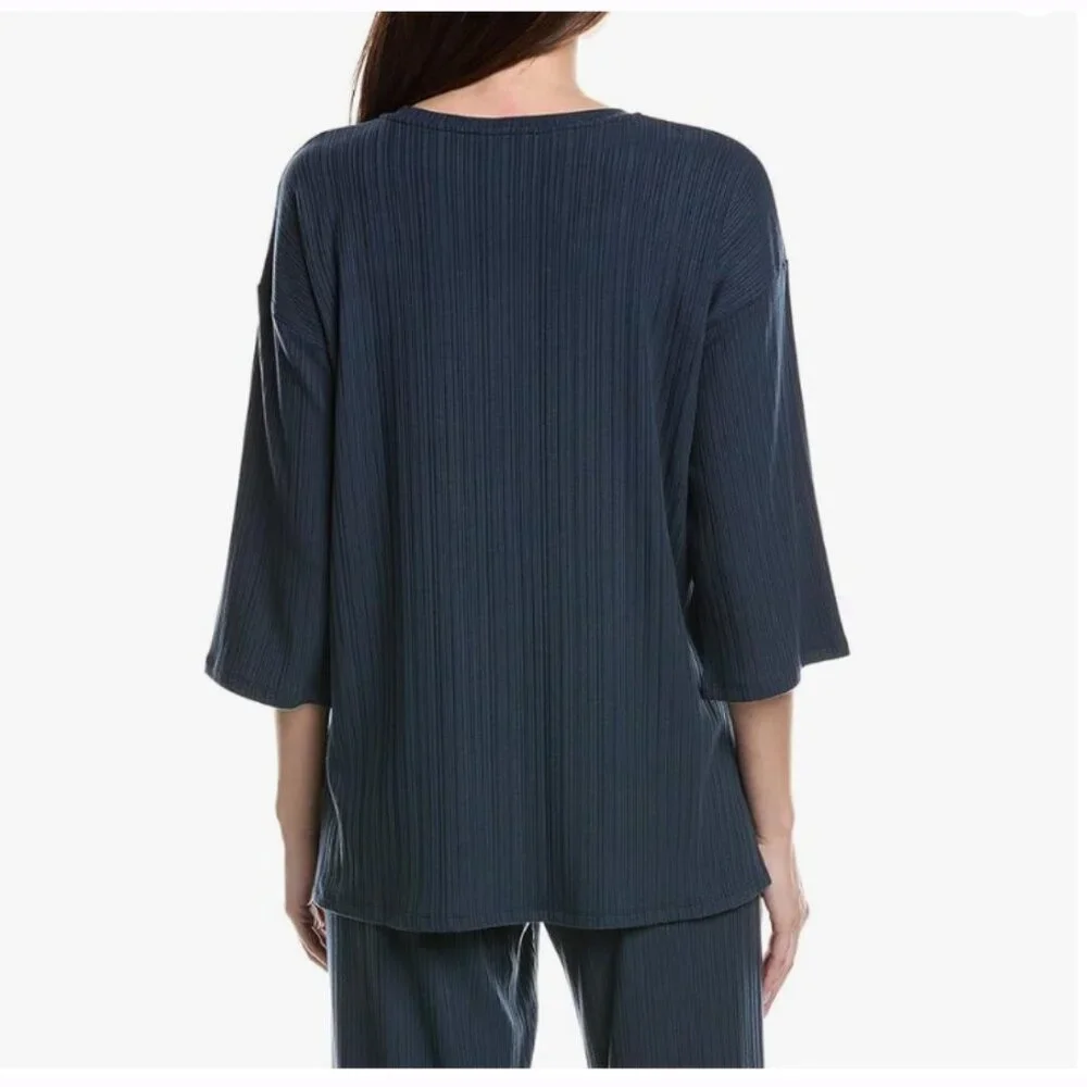 Eileen Fisher Variegated Rib Tunic Top Shirt Women's Size XS Navy Blue Ocean NEW